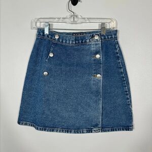 OVO Dark Blue Denim Double-Button Mini Skirt